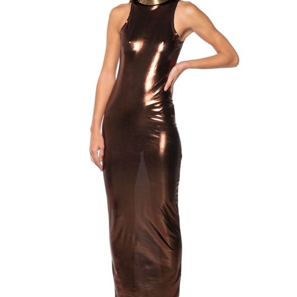 Xena Metallica: Brown Bronzer Stretch Mid Maxi Dress M - Picture 5 of 7